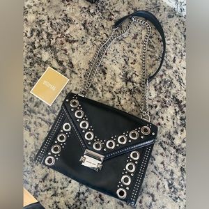 Black Michael Kors Whitney Grommet Leather Crossbody Purse